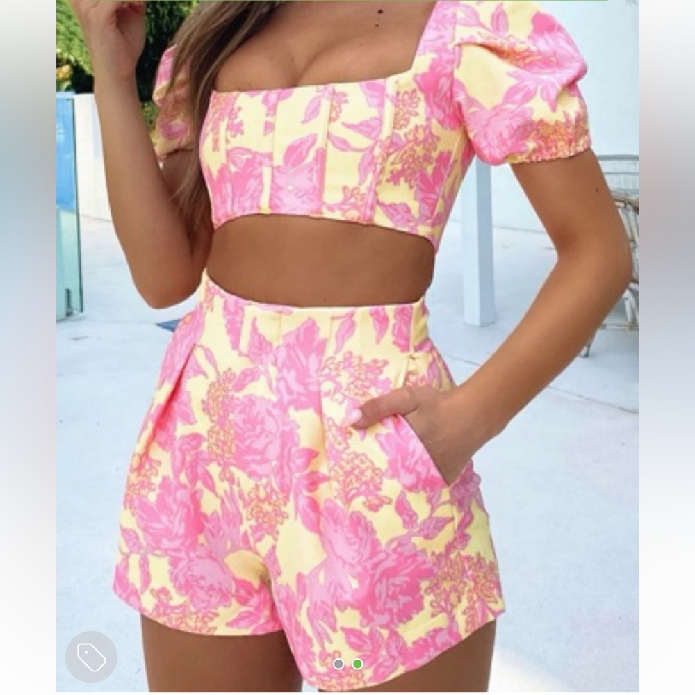 White Fox Boutique Pink and Yellow High Waist Shorts